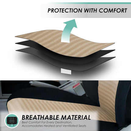 FH GROUP Car Seat Covers Front Set 3D Air Mesh -Seat Covers for Low Back Car Seats with Removable Headrest, Universal Fit, Automotive Seat Cover, Airbag Compatible Car Seat Cover for SUV, Sedan Beige