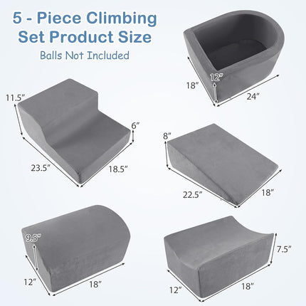 INFANS Climbing Toys for Toddlers, Foam Climbing Blocks and Ball Pit for Baby, 5pc Kids Climb and Crawl Block Activity Structure Play Set, Indoor Foam Play Gym Crawling and Sliding (Grey)