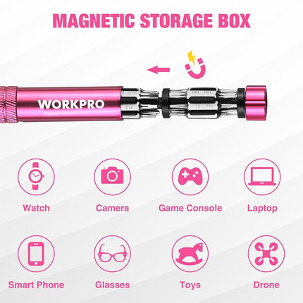 WORKPRO 24 in 1 Multi Bit Mini Screwdriver Set Magnetic, Pink