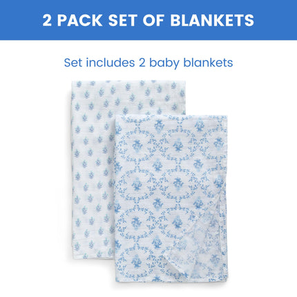 Delta Children 100% Cotton Muslin Baby Receiving Blankets for Girls and Boys � 47x47 Inches (Pack of 2), Blue Botanicals