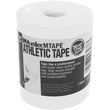 MUELLER Athletic Tape, 1.5" x 15yd Roll, White, 2 