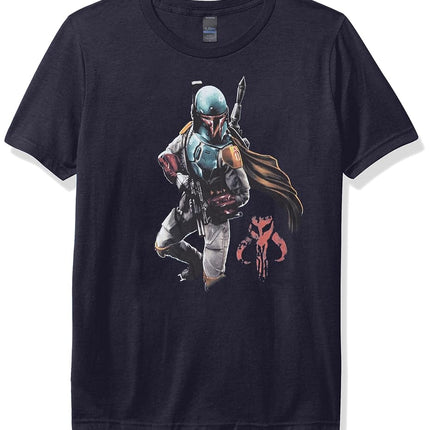 STAR WARS Mandalorian Warrior Boy's Premium Solid Crew Tee, Navy Blue, Youth Large
