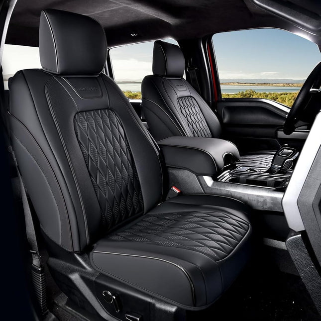 Coverado Leather Seat Covers Full Set Fit for Ford F150 F250 F350 F450, Waterproof Ford F150 Truck Seat Covers Fit for 2015-2025 F150 and 2017-2025 F250 F350 F450 (Black)