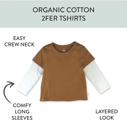 HonestBaby Lot de T-shirts à manches longues unisexe pour bébé 100 % coton biologique, Sable foncé, 24 mois