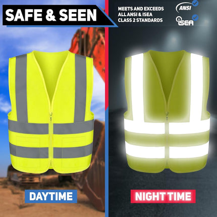 Neiko 53964A High Visibility Safety Vest with 2 Pockets, ANSI/ISEA Standard | Color Neon Yellow Size XXL