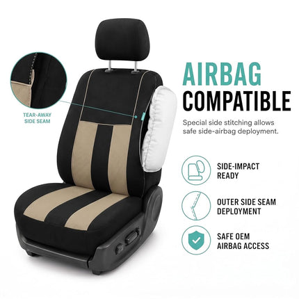 FH GROUP Car Seat Covers Full Set Cloth - Universal Fit,Automotive SeatCovers,Low Back Front SeatCovers,Airbag Compatible,Split Bench Rear Seat,Washable Car SeatCover for SUV, Sedan, Van Beige