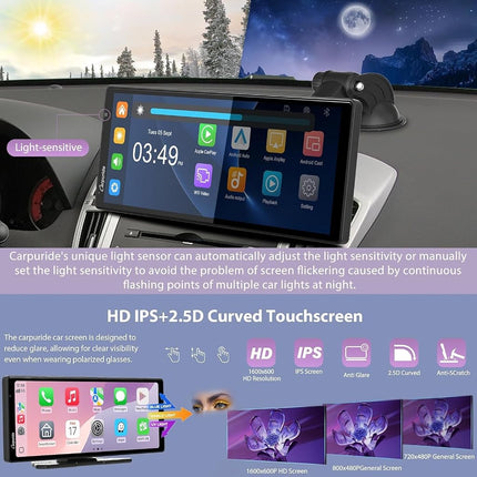 Carpuride W904=904-L Carplay & Android Auto with Dash Cam - 10.26 Inch HD IPS Touch Car Play Screen for Car, 4K Front & 1080P Rear Camera, Loop Recording, Bluetooth Audio, Mirror Link, GPS, Siri
