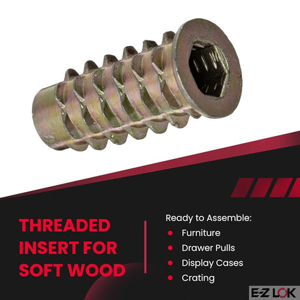 E-Z Lok Threaded Insert, Zinc, Hex-Flanged, 1/4"-20 Internal Threads, 25mm Length (Pack of 50)