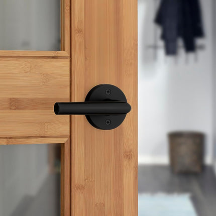 Kwikset Milan Interior Passage Door Handle, Lever for Closet and Hallway Doors, Reversible Non-Locking Handle Lever, Matte Black