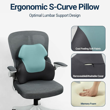 Long Back Lumbar Support Pillow - Fully Entire Back Support - Back Pain Relief and Posture Improved - Memory Foam Back Pillow Cushion for Office Chair, Gaming Chair, Recliner, Car Driving, Blue