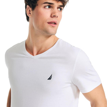 Nautica Men's J-Class Logo V-Neck T-Shirt, White, Large