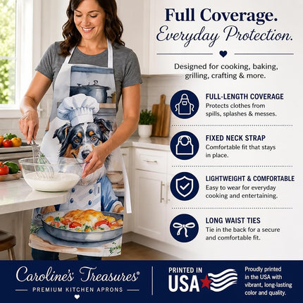 Caroline's Treasures Australian Shepherd The Chef Apron Cooking Kitchen Server Baking Crafts Gardening for Adult Women Men, Unisex, Large, Multicolor