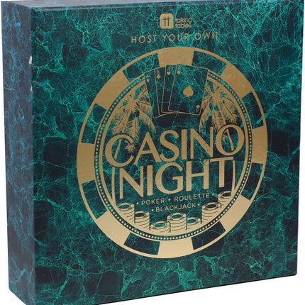 Talking Tables Casino Night Kit Poker, Blackjack, Roulette-Gambling Set for Adults, Gifts for Him | Contains Game Mat, Chips, Money, Balls, Playing Cards, Paper, Plastic, GAMECASINO