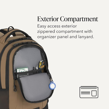 SWISSGEAR Cecil Laptop Backpack Fits up to 16-Inch Laptop, Daypack for Travel and Work, Pastel Brown/Black, 18-Inch