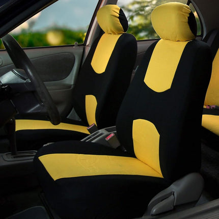 FH GROUP FH-FB050115 + F14407 Full Set Flat Cloth Car Seat Covers with Premium Carpet Floor Mats, Yellow / Black- Fit Most Car, Truck, Suv, or Van