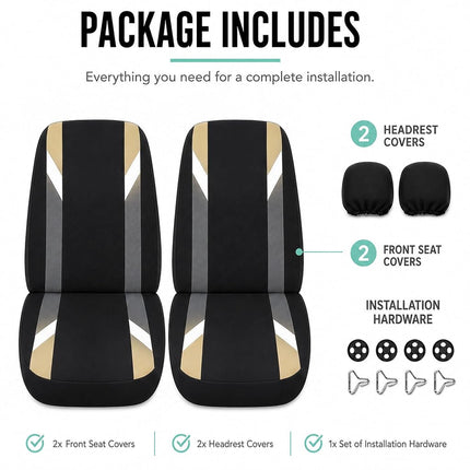 FH GROUP Front Set Cloth Car Seat Covers for Low Back Car Seats with Removable Headrest, Universal Fit, Airbag Compatible Seat Cover for SUV, Sedan, Van, Beige