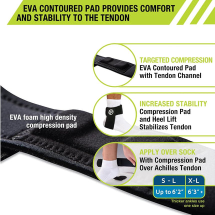 Pro-Tec Athletics Premium Achilles Tendon Support for Tendonitis Relief, Compression Pad, Stabilization, Adjustable Strap & Heel Lift for Men & Women, Recovery from Achilles Tendinitis