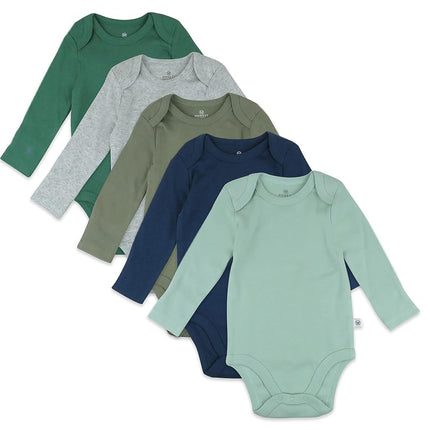 HonestBaby mamelucos de manga larga de 5 unidades para bebés, de una pieza, 100% algodón orgánico para bebés, unisex, 5 unidades Good Natured, de 0 a 3 meses