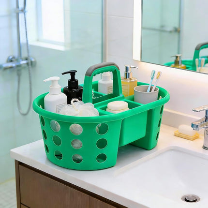 SIMPLYKLEEN Large Shower Caddy Portable 2PC - Made in USA Plastic Jumbo Size Dorm Storage Candy Tote with Handle Shower Organizer for Bathroom, Pantry, Kitchen, College Dorm, Green/Periwinkle