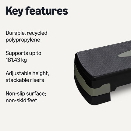 Amazon Basics Aerobic Exercise Step Platform, Adjustable Workout Stepper At Home, 68.58cm, Black/Grey