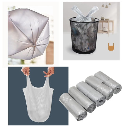 4 GALLON Bathroom Trash Bags , 15 Rolls/300 Counts Small HANDLES Garbage Bags for Office, Kitchen,Bedroom Waste Bin,Colorful Portable Strong Rubbish Bags (silver 300 Counts)