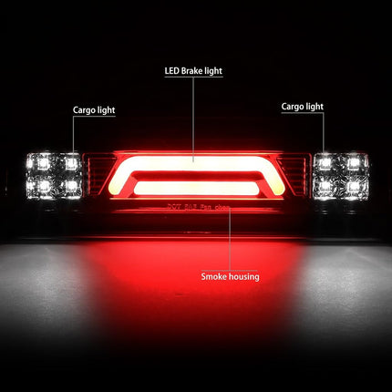 DNA MOTORING 3BL-DRM02-3D-LED-SM Luz de freno trasera de techo LED 3D con lente ahumada [Compatible con Dodge Ram 1500 02-08/Ram 2500 3500 03-09]