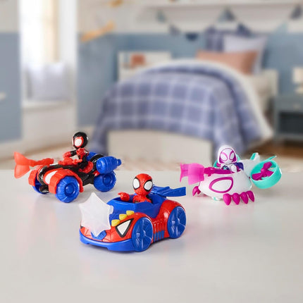 Marvel Spidey and his Amazing Friends Action Figure and Toy Vehicle 3 Pack, 3 Poseable 3-Inch Figures, 3 Vehicles, 3 Accessories, Super Hero Toys, 3+, Red