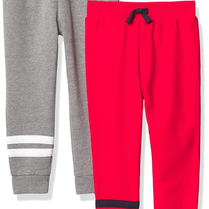 The Children's Place et pantalon de jogging en molleton rayé pour petit garçon, lot de 2, rouge/gris chiné simple, 18-24 mois