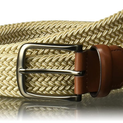 Perry Ellis mens1P86102Woven Stretch Leather-trim Belt Belt - Beige - Medium