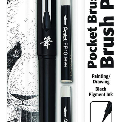 Pentel Arts Pocket Brush Pen, Includes 2 Black Ink