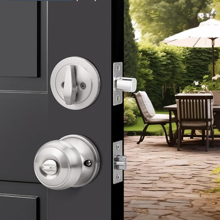 Brotima 3 Pack Keyed Alike Front Door Knob and Deadbolt Set, Entry Door Locksets with Single Cylinder Deadbolt, Satin Nickel Flat Round Door Lock Set for Bedroom/Office/Exterior Doors