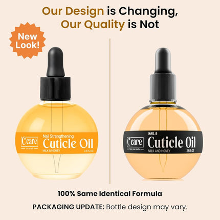 Aceite para cutículas C CARE para uñas - Aceite de leche y miel para uñas - Repara, hidrata y fortalece uñas y cutículas durante la noche - Incluye gotero y pincel - Botella grande de 2.5 oz