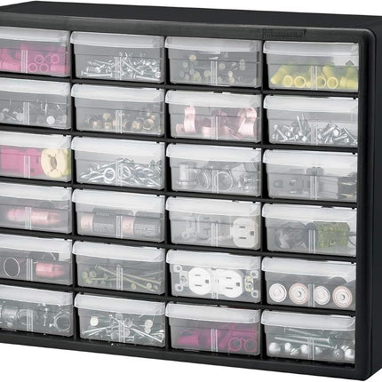 Akro-Mils 10724 24-Drawer Plastic Parts Storage Hardware and Craft Cabinet, 20-Inch by 16-Inch by 6-1/2-Inch, Black