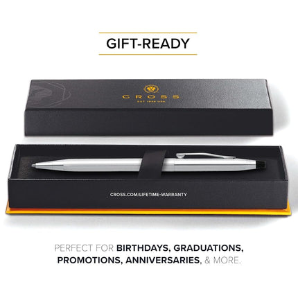CROSS Classic Century Refillable Twist-Action Metal Ballpoint Pen, Medium Ballpoint, includes Premium Gift Box and Black Cartridge, 1 Pack, Lustrous Chrome