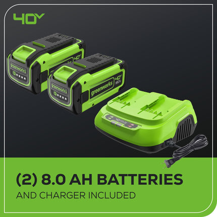 Soplador de Hojas de Mochila Inalámbrico Sin Escobillas Greenworks 40V (282 km/h / 20.1 m³/min) de Doble Puerto, (2) Baterías de 8.0 Ah y Cargador Incluidos