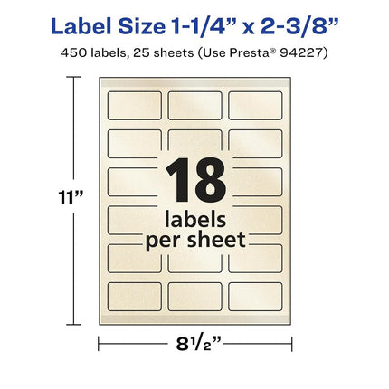 Avery Pearlized Ivory Rectangle Labels with Sure Feed Technology, Print-to-The-Edge, 1-1/4" x 2-3/8", 450 Pearlized Ivory Labels, Laser/Inkjet Printable Labels
