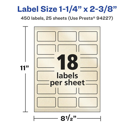 Avery Pearlized Ivory Rectangle Labels with Sure Feed Technology, Print-to-The-Edge, 1-1/4" x 2-3/8", 450 Pearlized Ivory Labels, Laser/Inkjet Printable Labels