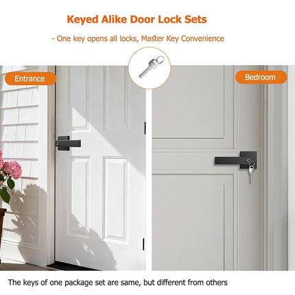 YYTDZSW Matte Black Door Handles 4-Pack, Interior Door Knobs with Lock and Key(Same Keys), Heavy Duty Reversible Lever Handle(2.2lb), Fits Standard Doors 1-3/8" to 1-3/4" for Bedroom Bathroom