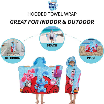 Toalla con capucha de felpa de algodón suave de 61 cm x 127 cm de Franco Blues Clues para baño/piscina/playa