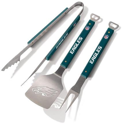 YouTheFan NFL Philadelphia Eagles Juego de 3 piezas para barbacoa de la serie Spirit de acero inoxidable, 22" x 9"