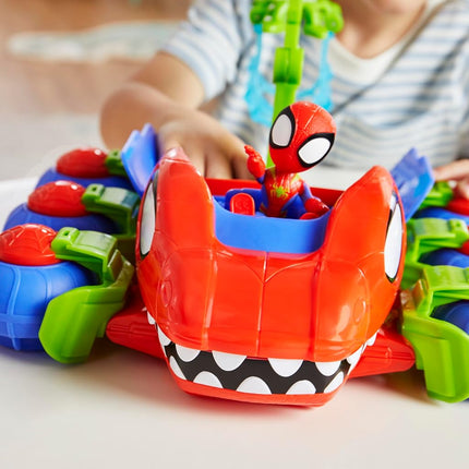 SPIDEY AND HIS AMAZING FRIENDS Marvel Dino Webs Crawler Toy Car Playset, Spider-Man & Goblin Raptor 4 Inch Action Figures, Children Aged 3+