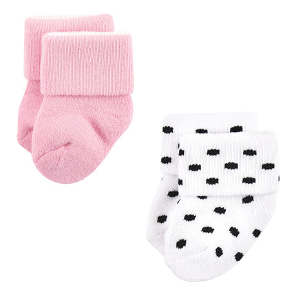 Luvable Friends Women's, Pink Black Ballet 12-Pack, Unisex Newborn and Baby Terry Socks, 0-6 Months, XX-Large (Pack of 12)