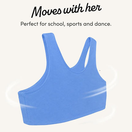 Fruit of the Loom Girls' Multi Cotton Built-Up Stretch Sports Bra Available in 6 Packs, Aruba Blue/Hyacinth/Cornflower Blue/Light Nude/White/Black, 30