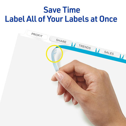 AVERY 5-Tab Unpunched Binder Dividers, Easy Print & Apply Clear Label Strip, Index Maker, White Tabs, 25 Sets (11443)