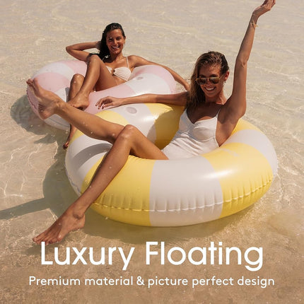 FUNBOY Giant Vintage Soft Yellow Stripe 48'' Tube Float with Integrated Cup Holder, Perfect for a Summer Pool Party, Large