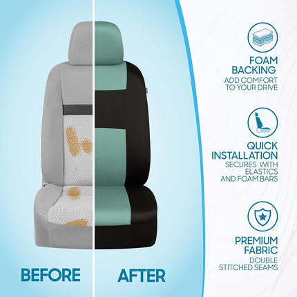 BDK PolyPro Car Seat Covers Full Set in Mint on Black – Front and Rear Split Bench Seat Covers Accessories for Auto Trucks Van SUV,Easy to Install