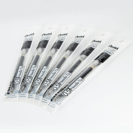 Pentel Refill Ink - for EnerGel Gel Pen, 0.5mm Needle Tip, Fine, Black Ink, Pack of 6 Refills