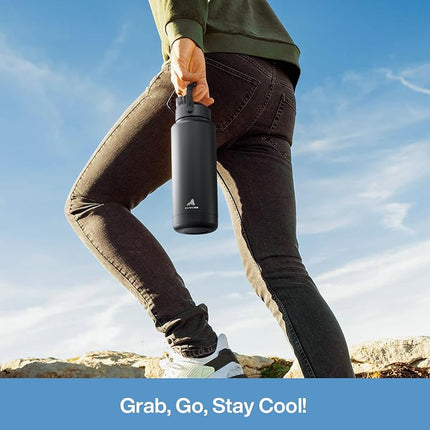 POWCAN 946 ml Insulated Water Bottle, 2-in-1 Straw & Spout Lid, Leakproof, BPA-Free, Double Wall Stainless Steel, Keeps Cold 24H, for Sports, Gym & Travel (Sea Breeze)