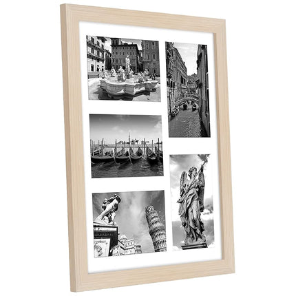 Americanflat 6x4 Collage Photo Frame with Shatter-Resistant Glass - Signature Collection - Fits Five 4x6 Photos or Use as One 11x14 Picture Frame for Wall Display - Light Wood