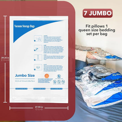 Meiqi 7 Jumbo Vacuum Storage Bags (40"x30") Space Saver Bags for Clothes Pillows Blankets Comforters for Travel